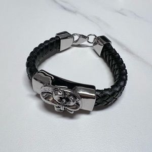 Chunky Black Faux Leather Bracelet